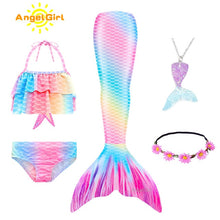 AngelGirl 2020 Girls Swimmable Mermaid Tail Princess Dress with Monofin Kids Holiday Mermaid Costume Cosplay Swimsuit Birthday