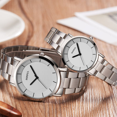 Minimalist Couple Watch Men Women Stainless Steel Band Watch Lady Simple Lover Pair Watch Anniversary Gift To Husband and Wife