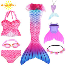 AngelGirl 2020 Girls Swimmable Mermaid Tail Princess Dress with Monofin Kids Holiday Mermaid Costume Cosplay Swimsuit Birthday