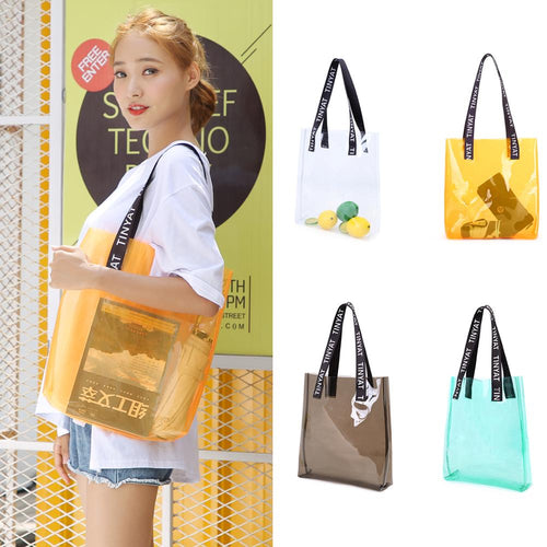 Tinyat Transparent women shoulder bag pvc girl beach bag women’s handbag sugar color jelly portable swim bag  sling bag
