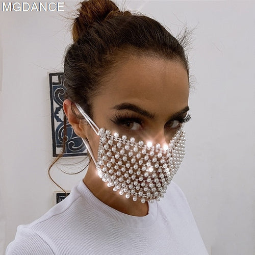 Fashion Pearl Masks Party Show Costume Performance Evening Club Dance Wear Singer Costume Stones Mask