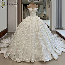 2020 New Robe De Mariee Puffy Ball Gown Wedding Dresses Sweetheart Neck Lace Applique Beaded Court Train Bridal Gowns
