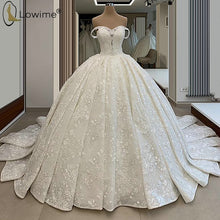 2020 New Robe De Mariee Puffy Ball Gown Wedding Dresses Sweetheart Neck Lace Applique Beaded Court Train Bridal Gowns