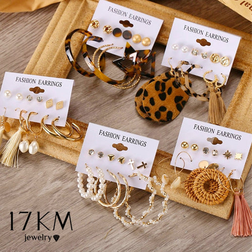 17KM Bohemian Tassel Earrings For Women Vintage Shell Pearl Drop Earrings Set Rattan Dangle Earring 2020 Brincos Acrylic Jewelry