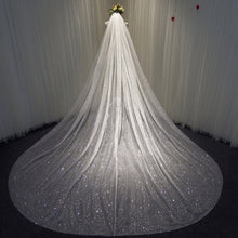 Bling Bling Bridal Veils Sparkly White Champagne Long Cathedral Sequined Wedding Veil With Comb 3X3.5Meters 1Layer velo de novia