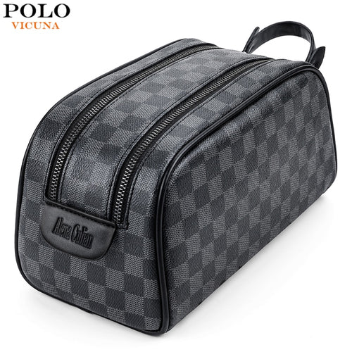 VICUNA POLO Travel Men Clutch Bag Famous Plaid Design Mens Toiletry Bag Travel Shaving Dopp Kit Waterproof Organizer Bags