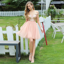 Rose Gold Prom Dresses Short Ever Pretty EP03113RG Young Fashion V Neck Off Shoulder Sequined Ball Gown Cocktail Party Dress