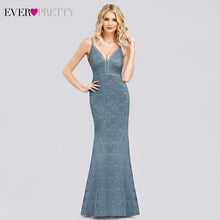 Sexy Blue Lace Evening Dresses Ever Pretty EP00846 V-Neck Sleeveless Spaghetti Straps Illusion Mermaid Party Gowns Abendkleider
