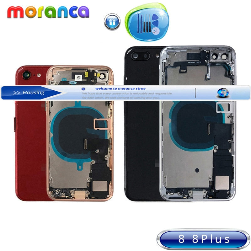 Full Housing for IPhone 8  8Plus Plus Back Glass Battery Door Rear Cover Middle Frame Chassis + Flex Cable Assembly Replacement