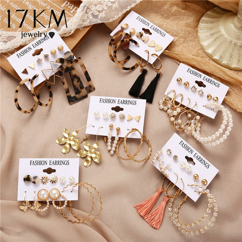 17KM Fashion Pearl Gold Earrings Set For Women Acrylic Flower Drop Earring Vintage Geometric Circle Earrings 2020 NEW Jewelry