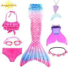 AngelGirl 2020 Girls Swimmable Mermaid Tail Princess Dress with Monofin Kids Holiday Mermaid Costume Cosplay Swimsuit Birthday