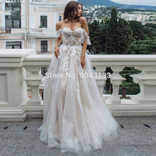 Sexy Sweetheart Lace Appliques A Line Wedding Dresses Off Shoulder Sleeveless Tulle Wedding Gowns for Brides Formal Dresses 2020