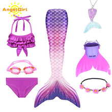 AngelGirl 2020 Girls Swimmable Mermaid Tail Princess Dress with Monofin Kids Holiday Mermaid Costume Cosplay Swimsuit Birthday