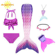 AngelGirl 2020 Girls Swimmable Mermaid Tail Princess Dress with Monofin Kids Holiday Mermaid Costume Cosplay Swimsuit Birthday