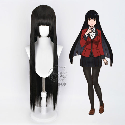 Kakegurui Yumeko Jabami Cosplay Wigs Black Straight Heat Resistant Synthetic Hair Perucas Cosplay Wig