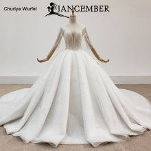 HTL1419 Wedding Dress v neck long sleeve wedding dress with pearl and transparent bead wedding gown wending dress