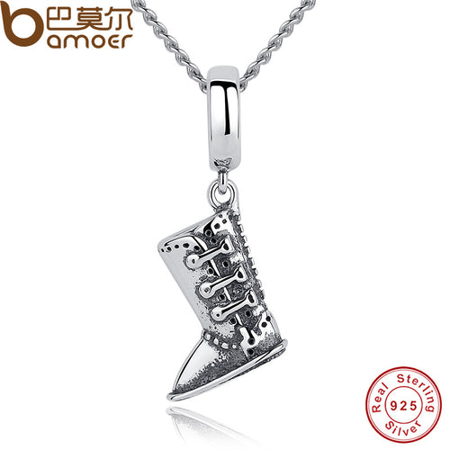BAMOER Classic 925 Sterling Silver Boots Shoe Pendants Necklace Women Engagement Accessories CC029