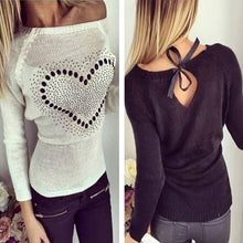 2017 Spring Fall Women Off Shoulder Knitted Sweaters Pullovers Long Sleeve Heart Pattern Casual Jumper Tops Plus Size Pull Femme