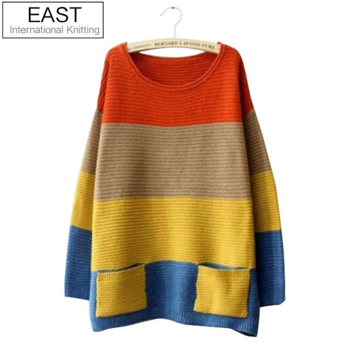 EAST KNITTING MY-042 Long Sleeve O-neck Pocket Knitted Sweaters