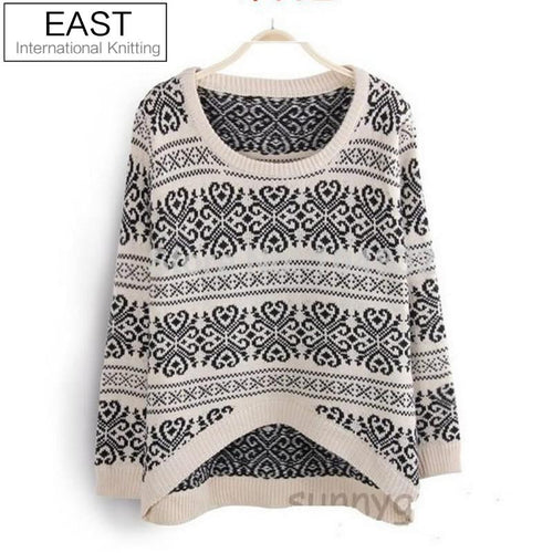 East Knitting SW-014 long sleeve sweaters for women 2017 Vintage totem loose pullovers short knitwears top sale