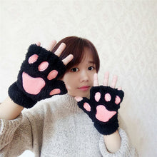 Cute Bear Paw Plush Gloves Winter Warm  Knitted  Gloves High Quality Half Finger  Cartoon Glove For Girl and Women Gift