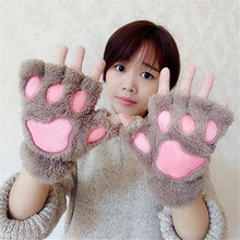 Cute Bear Paw Plush Gloves Winter Warm  Knitted  Gloves High Quality Half Finger  Cartoon Glove For Girl and Women Gift