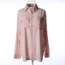 2015 New Women's Spring Fashion Turn-down Collar Chiffon Temperament Chiffon Pocket Female Shirt Solid Color 3 Colors