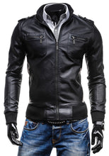 2015 Free shipping New Early Spring Men's Leisure zipper multi-pocket collar PU leather,Men's Fashion.