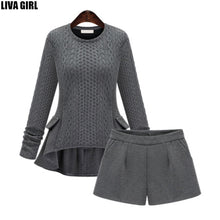 Women Sweater And Shorts Sets 2016 Autumn Tops+Shorts Europe Style Slim Long Sleeve Knitted Suit Twinset Women cashmere suit