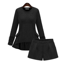 Women Sweater And Shorts Sets 2016 Autumn Tops+Shorts Europe Style Slim Long Sleeve Knitted Suit Twinset Women cashmere suit