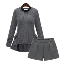 Women Sweater And Shorts Sets 2016 Autumn Tops+Shorts Europe Style Slim Long Sleeve Knitted Suit Twinset Women cashmere suit