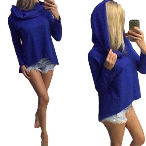 Women's Pure Color Hoodies High Quality long-sleeved Casual Irregular Design hooded hoody 4 Colors