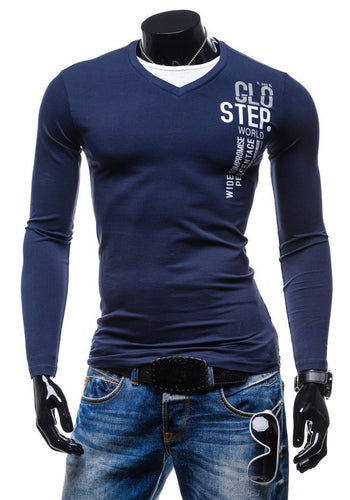 2015 New men's casual slim fit t shirt fashion printing Long SleeveT-shirt