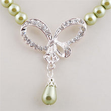 2016 Luxrious Exquisite Imitate Pearl Necklace Earring Jewelry Set Irregular Hollow Diamond Bow Pendant Necklace