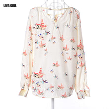 2016 New Brand Summer Women T-shirt Birds Printed Long Sleeve V-neck Chiffon Tops Casual Slim Fit Loose Tees Camisas Femininas