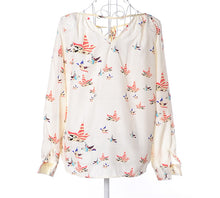 2016 New Brand Summer Women T-shirt Birds Printed Long Sleeve V-neck Chiffon Tops Casual Slim Fit Loose Tees Camisas Femininas