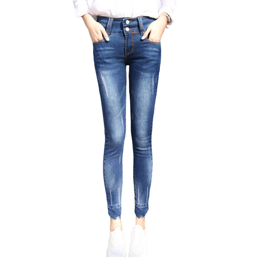 2016 New Fashion Women Jeans High-waist Regular  Pencil Pants Casual Skinny Slim Elastic Denim Pants Korean Style Femme Trousers