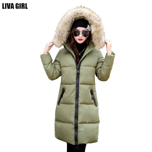 2016 winter down jacket women mid-long coat parkas thickening Female Warm Clothes fur collar hoody outwear