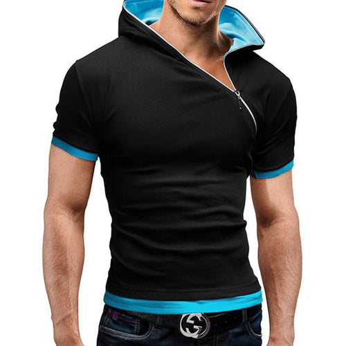 2016 new summer t shirt men inclined zipper design hooded man t-shirt Fitness tshirt homme men clothing 6 colors