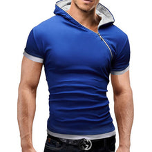 2016 new summer t shirt men inclined zipper design hooded man t-shirt Fitness tshirt homme men clothing 6 colors