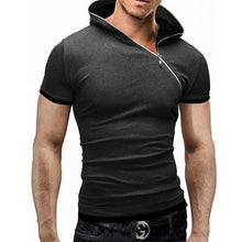 2016 new summer t shirt men inclined zipper design hooded man t-shirt Fitness tshirt homme men clothing 6 colors