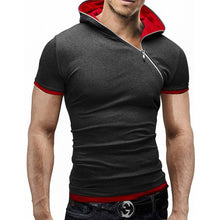 2016 new summer t shirt men inclined zipper design hooded man t-shirt Fitness tshirt homme men clothing 6 colors