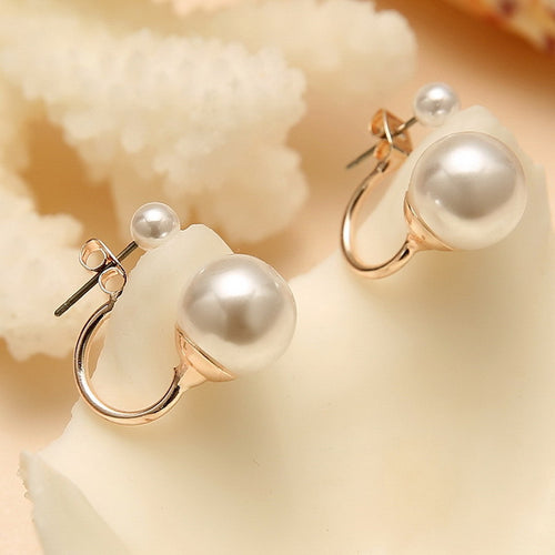 2016 Fashionable Double Pearl Earrings Double Sided Wear Pearl  Earrings Gift Wholesale