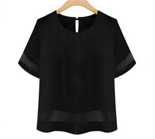 2016 New Brand Women Summer T-shirt Black/White Solid Chiffon Tops Casual Short Sleeve O-neck Female Loose Camisetas Mujer