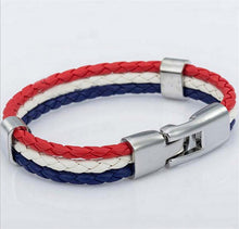 World Cup National Flags Sports 3 Strands Rope Braided Surfer Leather Bracelets Women/Men Bracelets (8inch Long)