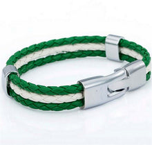 World Cup National Flags Sports 3 Strands Rope Braided Surfer Leather Bracelets Women/Men Bracelets (8inch Long)