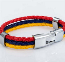 World Cup National Flags Sports 3 Strands Rope Braided Surfer Leather Bracelets Women/Men Bracelets (8inch Long)