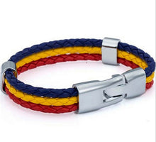 World Cup National Flags Sports 3 Strands Rope Braided Surfer Leather Bracelets Women/Men Bracelets (8inch Long)