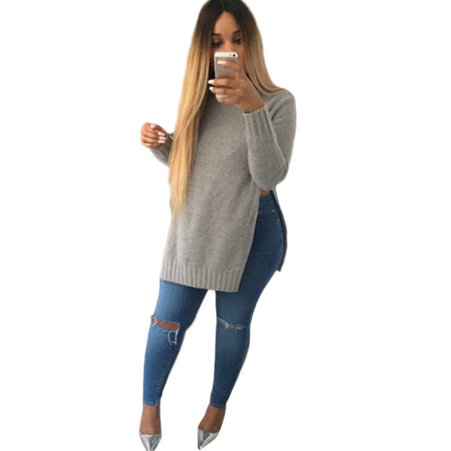 Spring Fashion Women Solid Color Loose Pullovers Unique Style Long sleeve Women's Sweatshirts 2 Colors