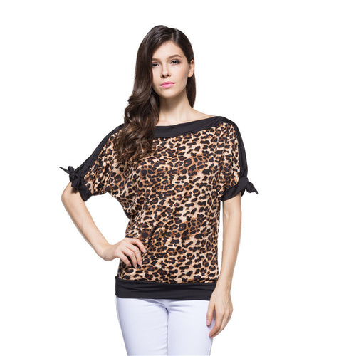 2016 New Fashion Summer Women T-shirt Sexy Leopard Print Women tops Casual Loose Batwing Sleeve Harajuku Women Clothing